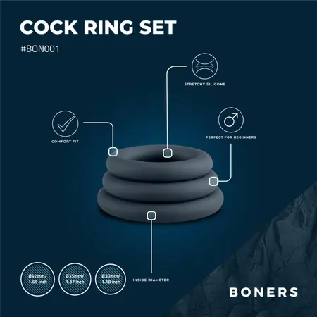 Boners Silicone Ring Set siva 3 veličine fleksibilan materijal prijatan za kožu