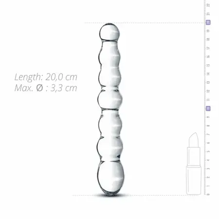 Glas No. 19 Intimni stakleni masažni štapić - dvostrani, sa perlama, prozirni