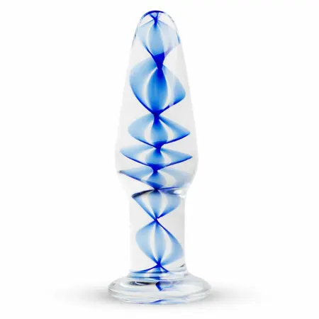 EasyToys Glass Intimate Plug Br. 23 Transparentan sa plavom spiralom, Srednji