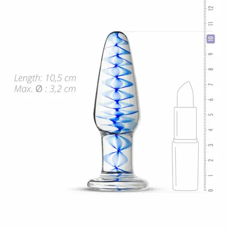 EasyToys Glass Intimate Plug Br. 23 Transparentan sa plavom spiralom, Srednji
