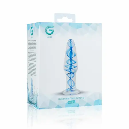 EasyToys Glass Intimate Plug Br. 23 Transparentan sa plavom spiralom, Srednji