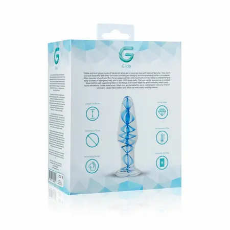 EasyToys Glass Intimate Plug Br. 23 Transparentan sa plavom spiralom, Srednji