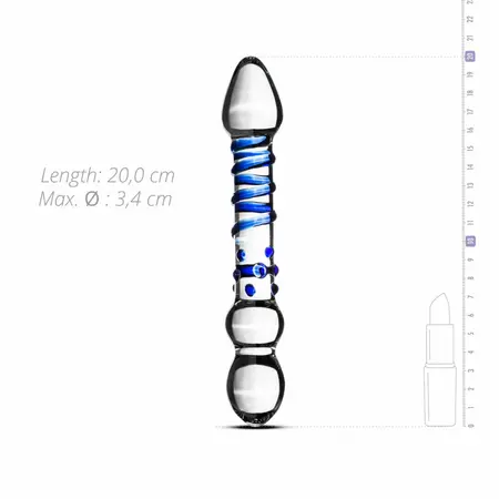 EasyToys Glass Series Model 21 – Dvostrani providni stakleni štapić sa plavim akcentima