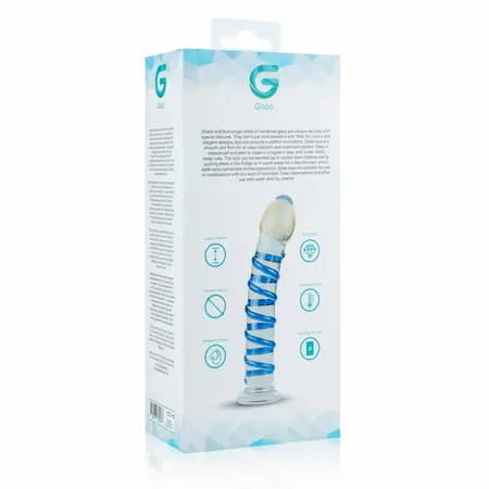 EasyToys Stakleni intimni uređaj br. 1 - providno-plavi zakrivljeni dizajn