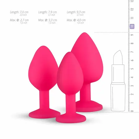 EasyToys Silicone Jewel Plug Set Pink – 3 veličine, dekorativna baza