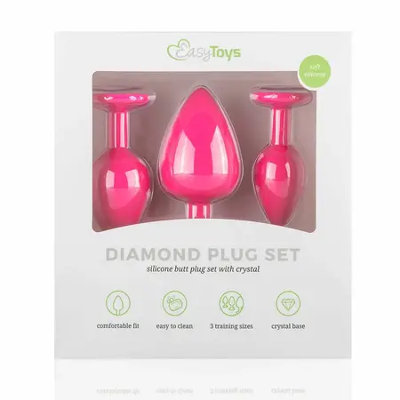 EasyToys Silicone Jewel Plug Set Pink – 3 veličine, dekorativna baza