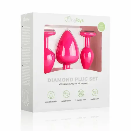 EasyToys Silicone Jewel Plug Set Pink – 3 veličine, dekorativna baza