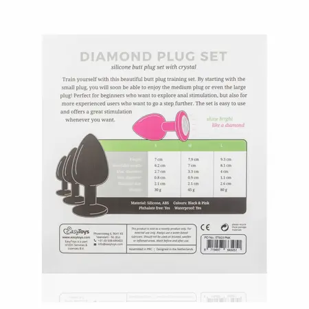 EasyToys Silicone Jewel Plug Set Pink – 3 veličine, dekorativna baza
