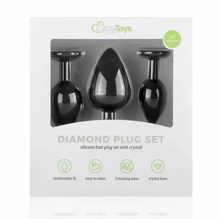 EasyToys Silikonski set za analni trening sa ukrasnim draguljem, crna, 3 komada