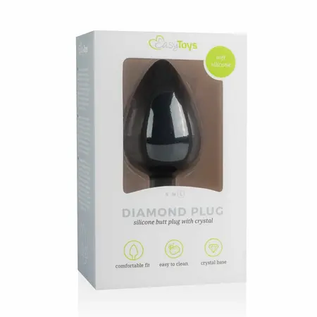 EasyToys Dijamantski Čep Veliki Crni - Silikonski Intimni Čep sa Draguljem