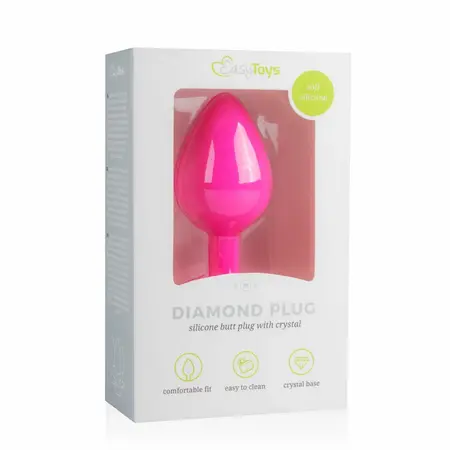 EasyToys Diamond Plug Medium Pink - Silikonski intimni dodatak sa bazom od dragog kamena