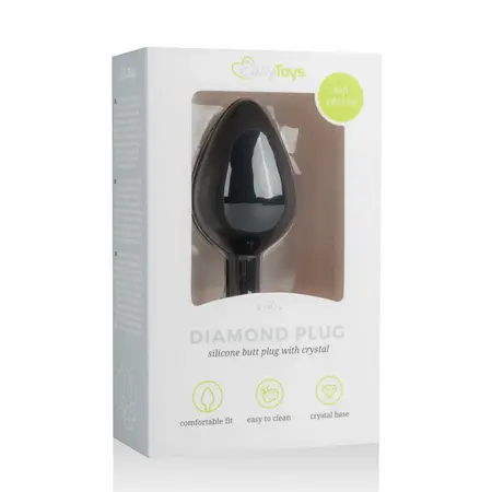 EasyToys Diamond Plug Medium Black - Silikonski intimni dodatak sa kristalnom bazom