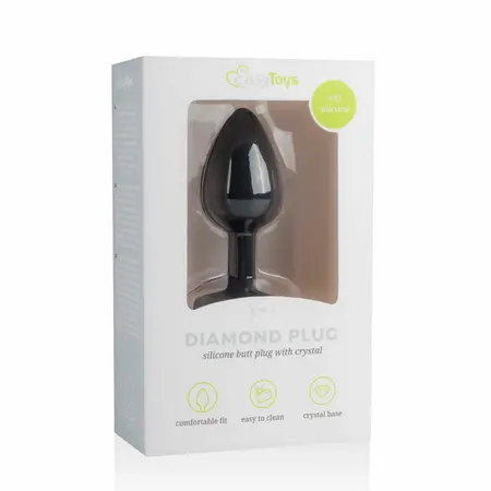 EasyToys Diamond Silicone Plug Small Black - Elegantan dodatak sa bazom od dragulja