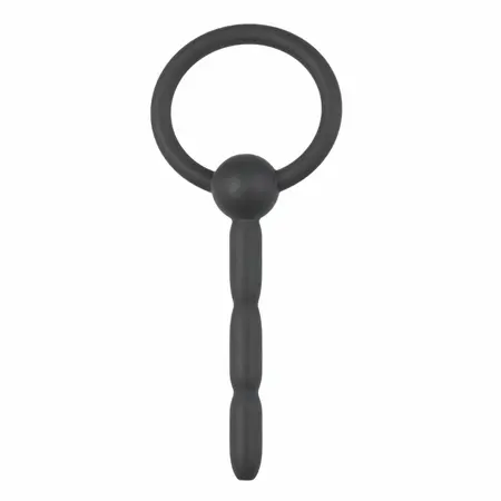 Sinner Gear Ribbed Hollow Silicone Intimate Channel Plug with Ring, Black