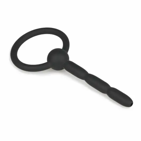 Sinner Gear Ribbed Hollow Silicone Intimate Channel Plug with Ring, Black