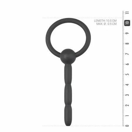Sinner Gear Ribbed Hollow Silicone Intimate Channel Plug with Ring, Black