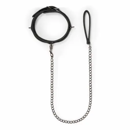 Kiotos podesiva ogrlica za bondage od metala i veštačke kože sa povodcem 40-54 cm