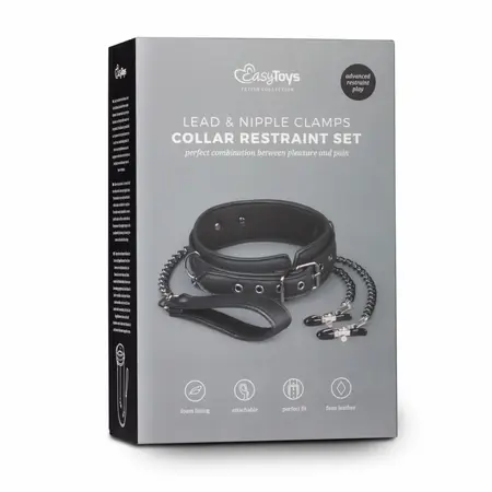 EasyToys podesiva ogrlica od veštačke kože sa metalnim lancima, crna