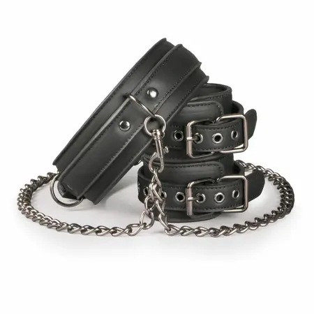 EasyToys podesiva bondage ogrlica od veštačke kože sa odvojivim lisicama