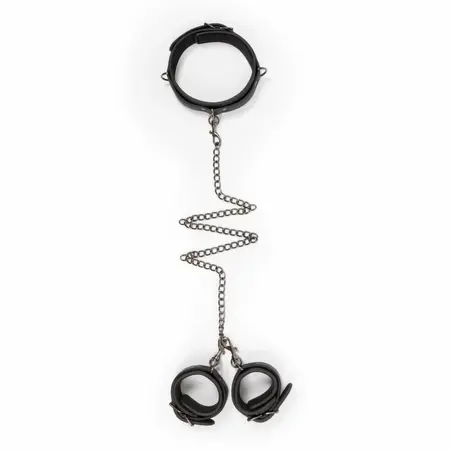 EasyToys podesiva bondage ogrlica od veštačke kože sa odvojivim lisicama