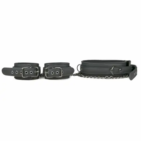 EasyToys podesiva bondage ogrlica od veštačke kože sa odvojivim lisicama