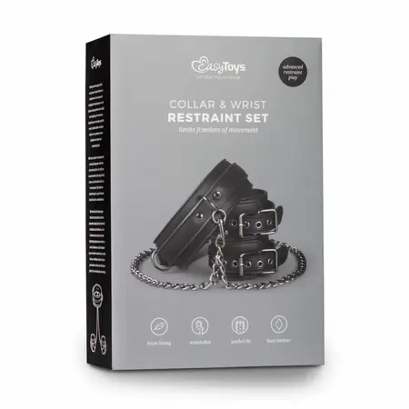 EasyToys podesiva bondage ogrlica od veštačke kože sa odvojivim lisicama