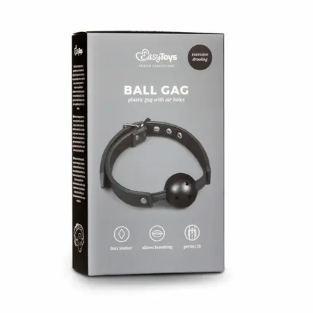 Easytoys podesivi PVC kuglični gag crni - udobna traka od veštačke kože