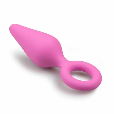 EasyToys Pink Silicone Intimate Plug with Pull Ring - Medium Size