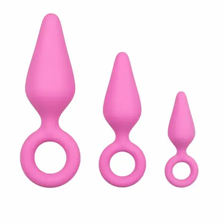 EasyToys Silikonski Set Intimnih Čepova Roze - 3 Veličine, Ručka sa Prstenom