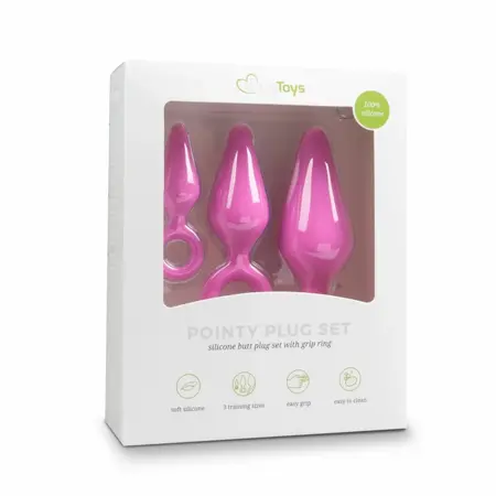 EasyToys Silikonski Set Intimnih Čepova Roze - 3 Veličine, Ručka sa Prstenom