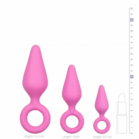 EasyToys Silikonski Set Intimnih Čepova Roze - 3 Veličine, Ručka sa Prstenom