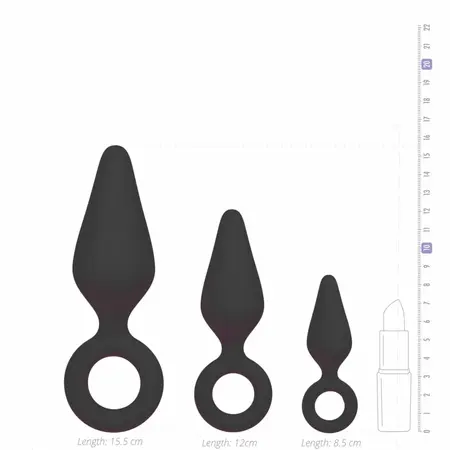 EasyToys Silikonski Set Čepova Crni - 3 Veličine sa Ergonomskim Prstenom za Povlačenje