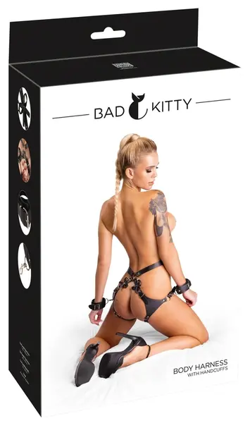 Bad Kitty pojas za telo sa podesivim lisicama, crni, 63 do 105 cm