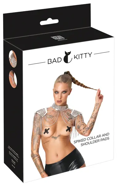 Bad Kitty ogrlica sa bodljama i lancima za ramena, podesivi srebrni nakit za telo