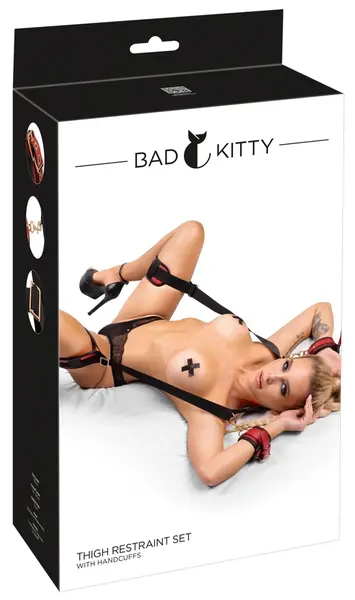 Bad Kitty luksuzni set za sputavanje vrata i butina u crno crvenoj boji, podesiv, od kvalitetne PU kože