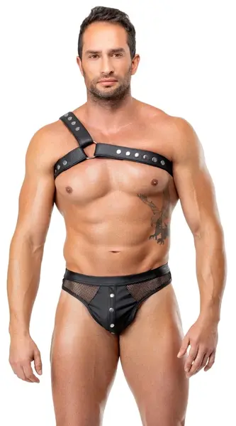 ZADO muški kožni harness XL-2XL podesivi crni kaiš od goveđe kože