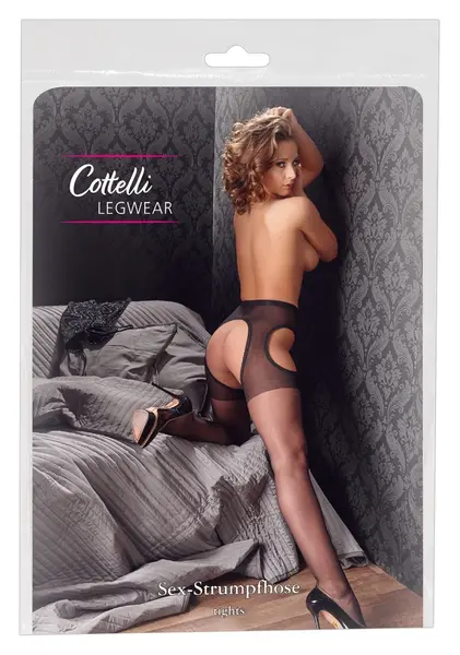 Cottelli LEGWARE Sex Tights S/M crne hulahopke sa imitacijom haltera 20 dena
