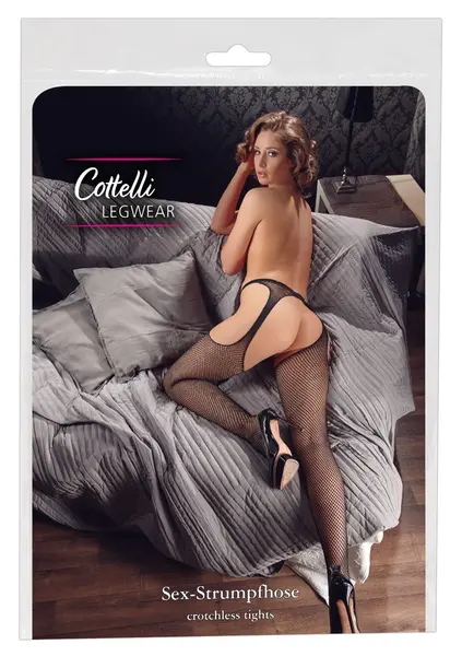 Cottelli LEGWARE mrežaste hulahopke sa halterima S/M crne bez šavova
