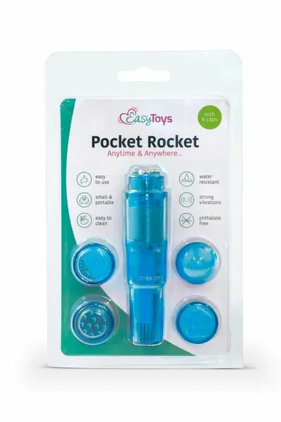 EasyToys Pocket Rocket Plavi - Kompaktni Masažer sa Više Dodataka