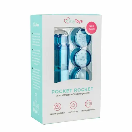 EasyToys Pocket Rocket Plavi - Kompaktni Masažer sa Više Dodataka