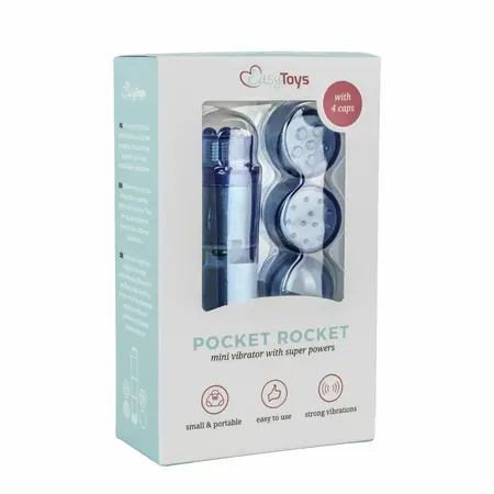 EasyToys Pocket Rocket Plavi - Kompaktni Masažer sa Više Dodataka