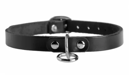 Master Series Black Leather Adjustable Choker with Steel O-Ring, 45.7 cm