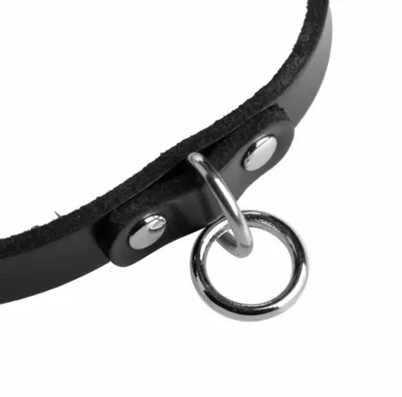 Master Series Black Leather Adjustable Choker with Steel O-Ring, 45.7 cm