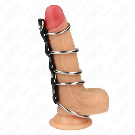 KINK Metalni set intimnih prstenova 5 komada sa kožnim konektorom 3.2-5cm