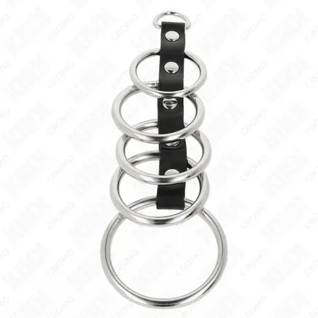 KINK Metalni set intimnih prstenova 5 komada sa kožnim konektorom 3.2-5cm