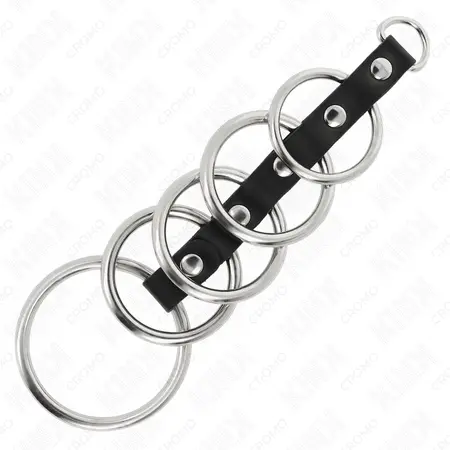 KINK Metalni set intimnih prstenova 5 komada sa kožnim konektorom 3.2-5cm