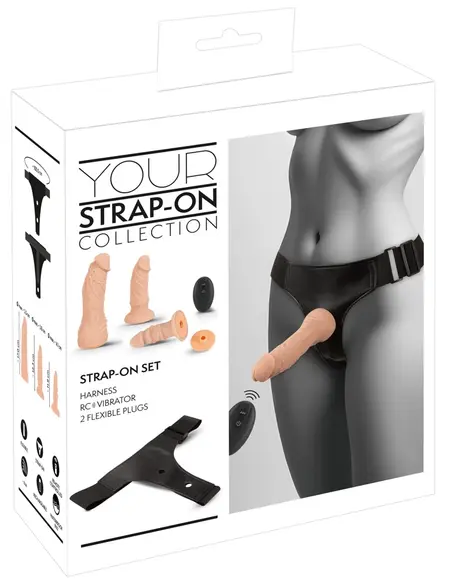 You2Toys Strap-On Set RC Vibe silikonski pojas i 2 dodatka, crni