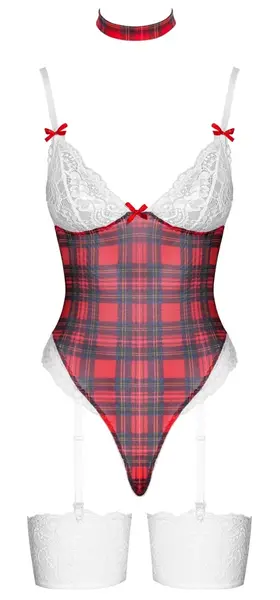 Cottelli LINGERIE karirani bodi sa podvezicama i set sa ogrlicom, veličina L, podesivo pristajanje