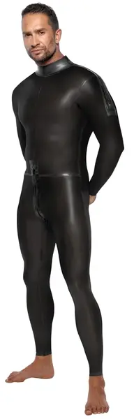 LateX Men's Full Body Black Latex Jumpsuit XL, Shoulder & Crotch Zips