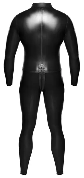LateX Men's Full Body Black Latex Jumpsuit XL, Shoulder & Crotch Zips